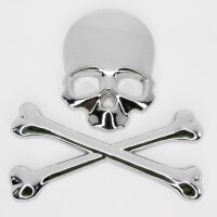3D Chrom Metall Logo Aufkleber MASSIV Totenkopf Skull Bones Auto Motorrad Tank