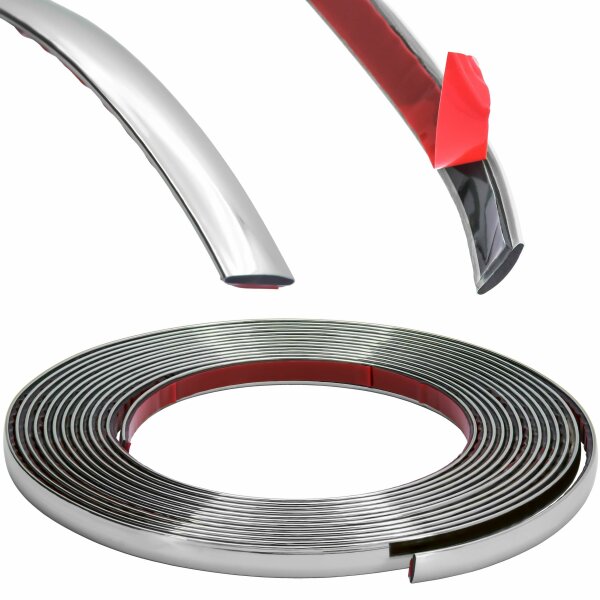 Zierleiste 8 - 30mm x 5m Chrom | flexibel selbstklebend | Kontur Leiste