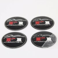 4 x 55mm Aluminium Hub Caps Sticker F1 Racing Design Black Alloy Rims Universal