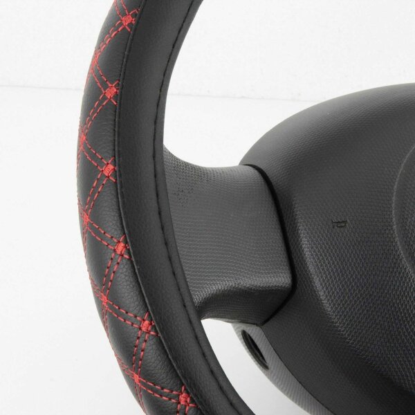 Design Steering Wheel Protector Cover Black Red Seam Leatherette 37 38 39 CM [