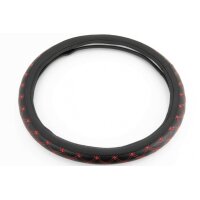 Design Steering Wheel Protector Cover Black Red Seam Leatherette 37 38 39 CM [